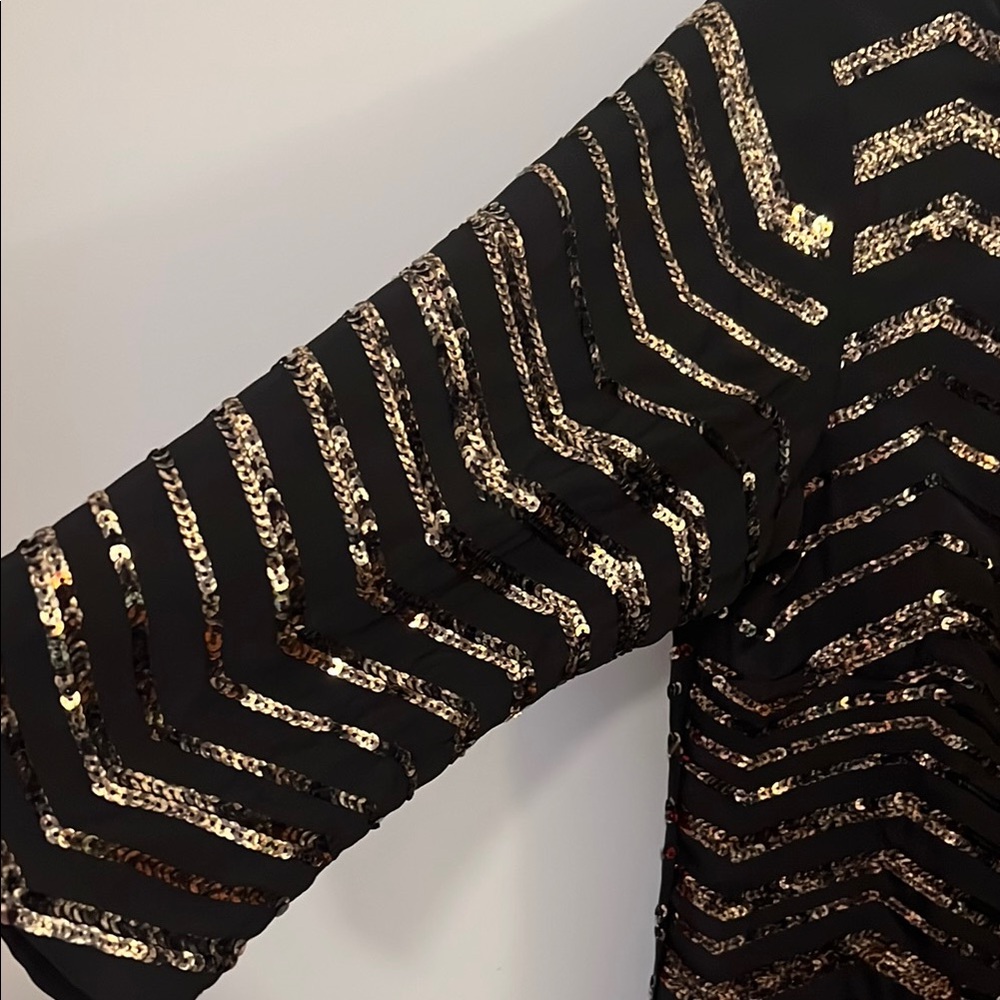 Mustard Seed Sequin Sheath Mini Dress Black and Gold - Women’s Size Medium - Picture 12 of 17
